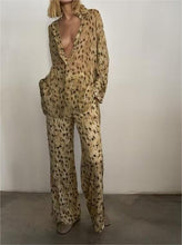 Load image into Gallery viewer, Summer Animal Pattern Printing Collared Single Breasted Long Sleeve Shirt Casual Trousers Suit Women
