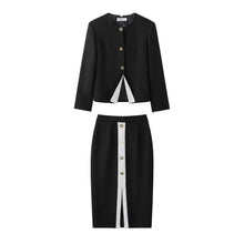 Load image into Gallery viewer, Spring Summer Women Casual round Neck Long Sleeve Blazer Skirt Two Piece Sets
