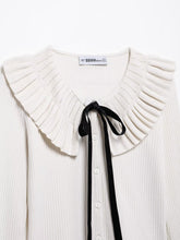 Load image into Gallery viewer, Ruffled Bow Lace up Knitted Cardigan Women Sexy Spring French Lady Temperamental
