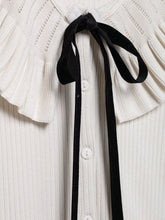 Load image into Gallery viewer, Ruffled Bow Lace up Knitted Cardigan Women Sexy Spring French Lady Temperamental

