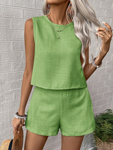 Load image into Gallery viewer, Cotton &amp; Linen Sleeveless Top With Shorts Set
