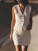 Summer Women Casual Knitted Texture Vest Skirt Two Piece Sets
