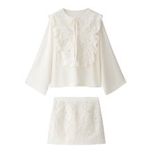 Load image into Gallery viewer, Women Clothing Women round Neck Lace Stitching Tied Shirt Suit
