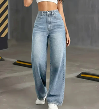 Load image into Gallery viewer, High Waist Straight Jeans Light Color Water Scrubbing All Season Casual Street Clothing Suitable All Seasons
