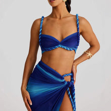 Load image into Gallery viewer, Summer Sexy Beach Vacation Swimsuit Woven Halter Top Top Split Skirt Set
