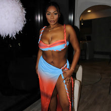Load image into Gallery viewer, Summer Sexy Beach Vacation Swimsuit Woven Halter Top Top Split Skirt Set
