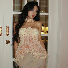 Load image into Gallery viewer, Spring Floral Scarf Collar Asymmetric Tube Top
