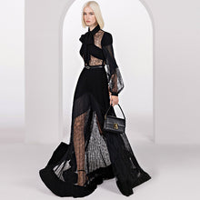 Load image into Gallery viewer, Spring Summer Star Lace Stitching Pleated Maxi Dress Floor Length Dress
