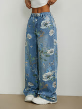 Load image into Gallery viewer, Street Trends Loose Straight Wide Leg Pants Printed Denim Trousers
