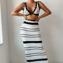 Load image into Gallery viewer, Women Striped Texture Vacation Sexy Beach Bikini Skirt Two Piece Sets
