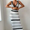 Women Striped Texture Vacation Sexy Beach Bikini Skirt Two Piece Sets
