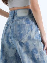 Load image into Gallery viewer, Trend Blue Tie Dyed Jeans Women Loose Straight Micro Pull High Street Retro Casual Trousers
