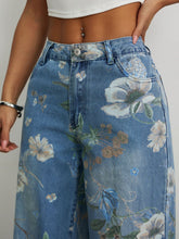 Load image into Gallery viewer, Street Trends Loose Straight Wide Leg Pants Printed Denim Trousers
