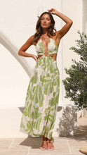 Load image into Gallery viewer, Summer Women V neck Backless Lace Printing Swing Maxi Dress
