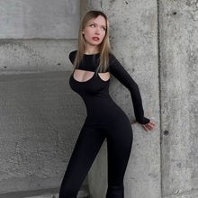 Load image into Gallery viewer, Spring Women Solid Color Long Sleeve Tight Braces Hip Lifting Jumpsuit Two Piece Set

