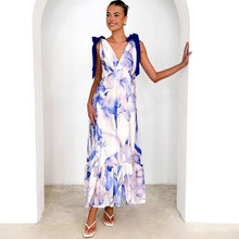 Load image into Gallery viewer, Summer Women Maxi Dress V neck Sleeveless Printed Dress
