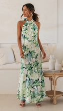 Load image into Gallery viewer, Bandage Halter Lace up Backless Print Maxi Dress
