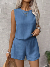 Load image into Gallery viewer, Cotton &amp; Linen Sleeveless Top With Shorts Set
