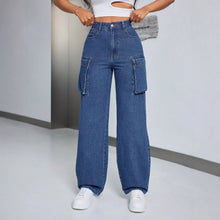 Load image into Gallery viewer, Large Pocket Loose Casual Women Clothing Straight-Leg Denim Trousers
