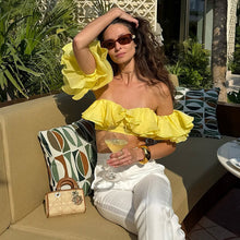 Load image into Gallery viewer, Halter Cropped Wrapped Chest Split Lace Sleeve Solid Color Top
