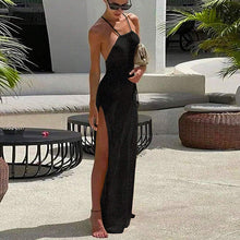 Load image into Gallery viewer, Double Sided High Slit Sling Beautiful Back Knitted Dress Beach Dress Women
