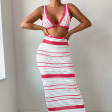 Load image into Gallery viewer, Women Striped Texture Vacation Sexy Beach Bikini Skirt Two Piece Sets
