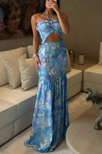 Load image into Gallery viewer, Spring Summer Halterneck Printed Pleated Dress Casual Loose Vacation Dress
