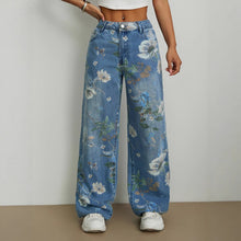 Load image into Gallery viewer, Street Trends Loose Straight Wide Leg Pants Printed Denim Trousers
