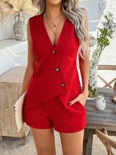 Load image into Gallery viewer, Button Cardigan Vest Short Set
