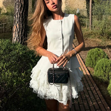 Load image into Gallery viewer, Casual Skirt Outfit Women High Grade Sleeveless Vest Waistcoat Top High Waist Bubble Skirt Two Piece Sets
