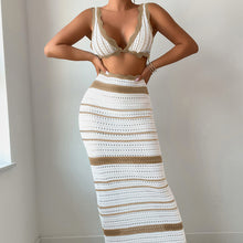 Load image into Gallery viewer, Women Striped Texture Vacation Sexy Beach Bikini Skirt Two Piece Sets
