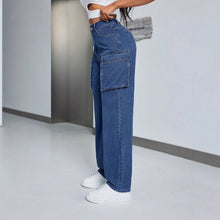 Load image into Gallery viewer, Large Pocket Loose Casual Women Clothing Straight-Leg Denim Trousers
