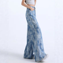 Load image into Gallery viewer, Trend Blue Tie Dyed Jeans Women Loose Straight Micro Pull High Street Retro Casual Trousers
