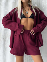 Load image into Gallery viewer, Cotton Button Cardigan Long Sleeve Two Piece Sets
