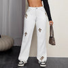 Women Straight Casual Leopard Print Cross Jeans