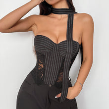Load image into Gallery viewer, See through Lace Contrast Color Striped off-Shoulder Boning Corset

