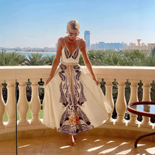 Load image into Gallery viewer, Summer Backless Self Tie Dress Printed V neck Elegant Dress
