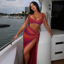 Load image into Gallery viewer, Summer Sexy Beach Vacation Swimsuit Woven Halter Top Top Split Skirt Set
