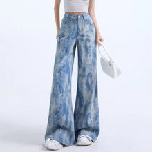 Load image into Gallery viewer, Trend Blue Tie Dyed Jeans Women Loose Straight Micro Pull High Street Retro Casual Trousers
