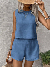 Load image into Gallery viewer, Cotton &amp; Linen Sleeveless Top With Shorts Set

