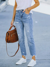 Load image into Gallery viewer, Women&#39;s Washed Frayed Tassel Slim High Elastic Skinny Jeans
