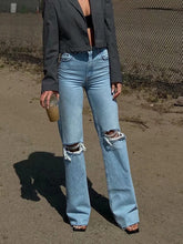 Load image into Gallery viewer, Street loose jeans - ripped raw edge straight pants
