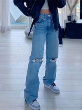 Load image into Gallery viewer, Street loose jeans - ripped raw edge straight pants
