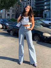 Load image into Gallery viewer, Street loose jeans - ripped raw edge straight pants
