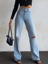 Load image into Gallery viewer, Street loose jeans - ripped raw edge straight pants
