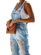 Load image into Gallery viewer, New style casual commuting ripped mid-waist denim jumpsuit
