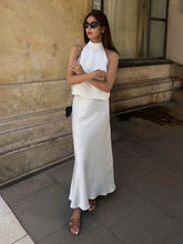 Load image into Gallery viewer, New French Satin Backless Halter Vest High Waist Skirt Two-piece Set
