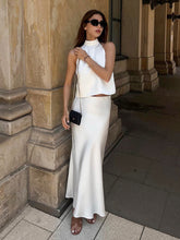 Load image into Gallery viewer, New French Satin Backless Halter Vest High Waist Skirt Two-piece Set
