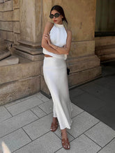 Load image into Gallery viewer, New French Satin Backless Halter Vest High Waist Skirt Two-piece Set
