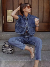 Load image into Gallery viewer, Solid Color Big Pocket Sleeveless Lapel Shirt Denim Top
